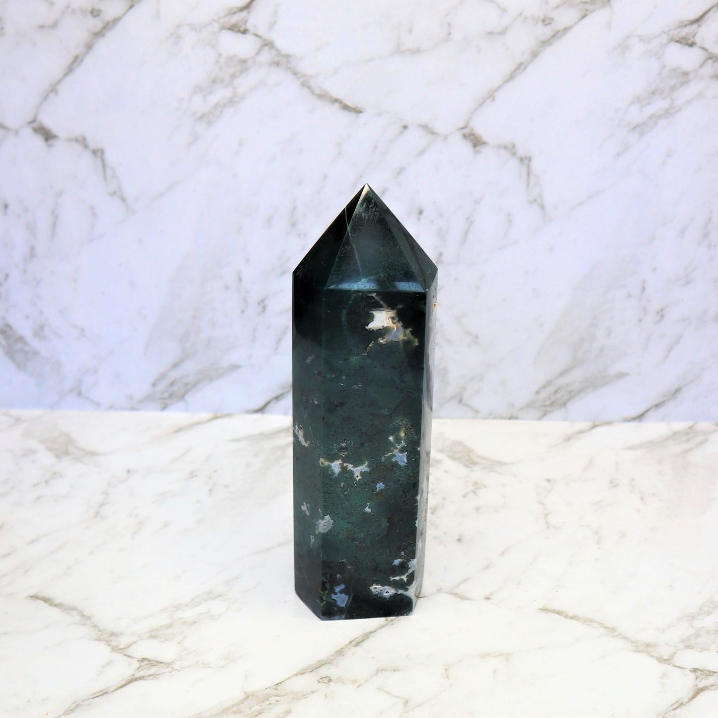 Moss Agate Tower (850g)