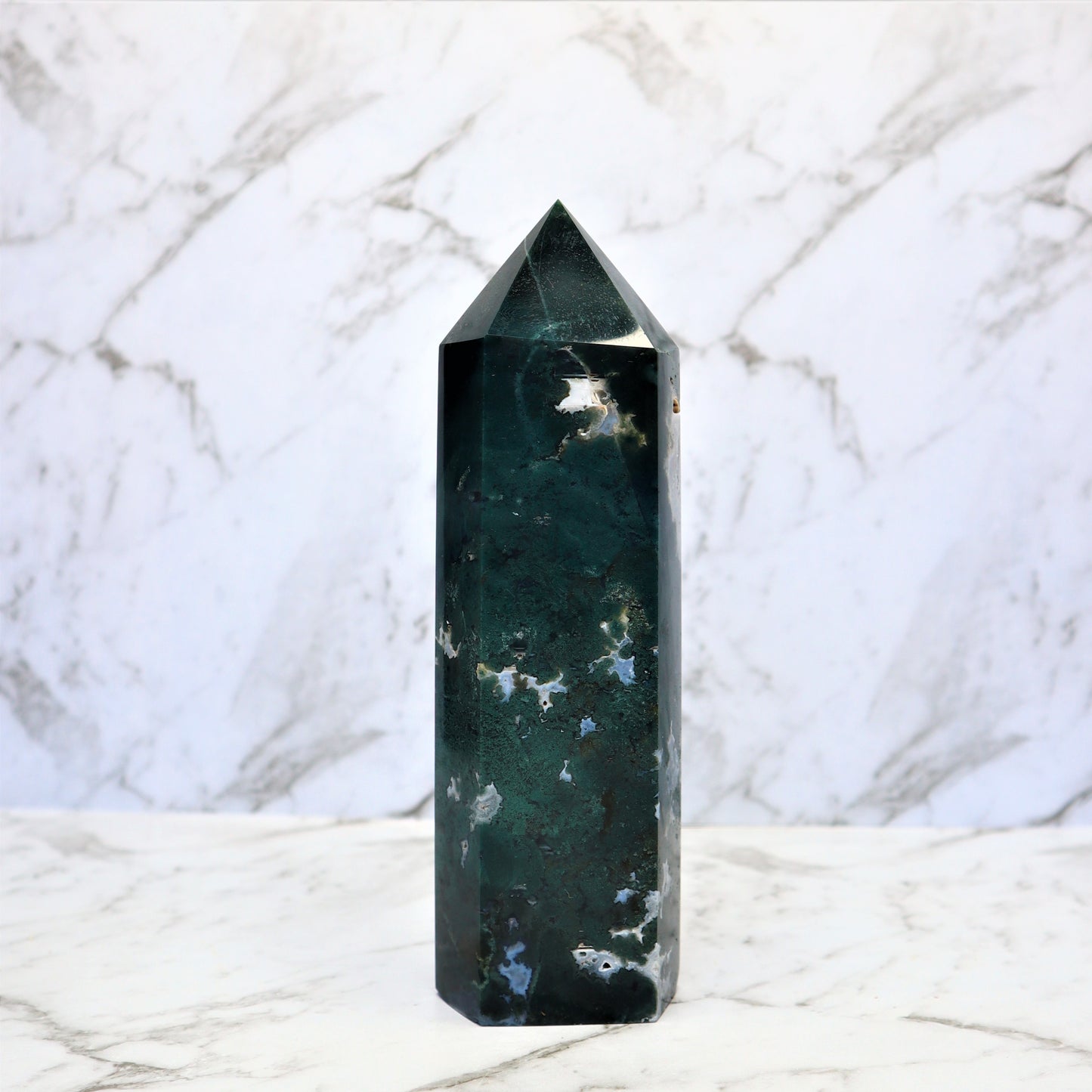 Moss Agate Tower (850g)